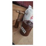 VINTAGE WOOD SCREW PRESS & STONEWARE CHEESE CROCK