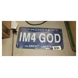 IM4 GOD MICHIGAN LICENSE PLATE