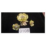 VINTAGE CORA FLOWER PIN WITH MATCHING EARRINGS