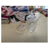 GLASS SUGAR JAR AND SPOON WITH EXTRA LID