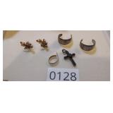 LOT OF STERLING SILVER JEWELRY, CROSS, EARRINGS, E
