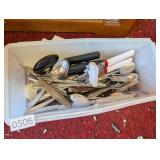 TOTE OF KITCHEN UTENCILS