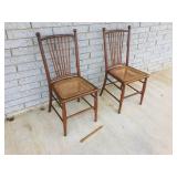 Lot of 2 - Spindle Back Cane Seat Chairs, Vintage