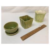 Lot of 3 Green Ceramic Planters, Shawnee and Other