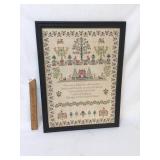 Needlepoint Art in Wood Frame, Vintage