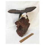 Carved Wood Bald Eagle on Burl Wood "Rock"