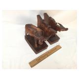 Pair of Carved Wood Bookends, Bulls, Vintage