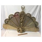 Fireplace Screen, Brass Figural Folding, Vintage