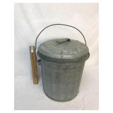 Galvanized Waste Pail with Lid, Small, Vintage