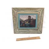 Original Oil on Canvas, New York Harbor and Bridge
