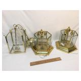 Lot of 3 Brass Light Fixtures, Ceiling & Hanging L