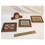Lot of 4 Items; Seth Thomas Clock & Framed Postage