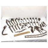 Lot of 38+ Pieces of Iron, Railroad Ties, Hooks, C