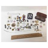 Mixed Lot Pins, Coins, Jewelry, Etc., Vintage