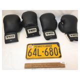 2 Pair of TKO Boxing Gloves and 1970 PA License Pl