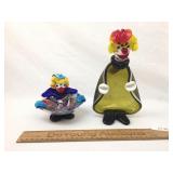 Lot of 2 Murano Goofus Glass Clowns, Ashtrays, Vin