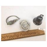 Lot of 3 Silverplate Items, Rattle, Bell and Teeth