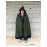 Unisex Heavy Green Cloak Cape w/ Hood