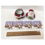 Fitz and Floyd Santa Claus Candy Dish and 4 Snowma