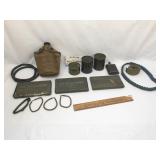 Lot of 17 Military Items, Canned Food, Canteen, Et
