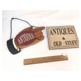 Lot of 2 Wood Signs, Antiques and Old Stuff