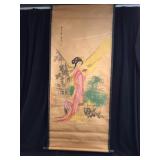 Asian Print, Scroll, Embellished, Chinese or Japan