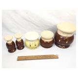 Lot of 5 Ceramic Kitchen Canisters, Chef Hat, Vint