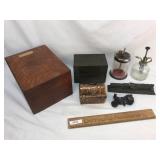 Lot of 7 Items, Oak Storage Box and More