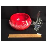 Lot of 2 Items, Art Glass Fish and Ceramic Bowl