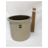 Crock, 2 Gallon, Glazed Pottery Stoneware, Antique