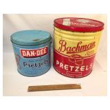 Lot of 2 Pretzel Tin Cans, Vintage