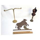 Lot of 3 Items, Jewelry Related and Cow Decoration