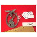 WWII Era German Nazi Luftwaffe Flak Artillery Badg