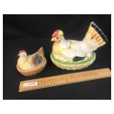 Lot of 2 Hens or Hen on Nest, Covered Dishes, Vint