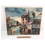 Original Oil on Canvas Art Painting, Modernist Cit