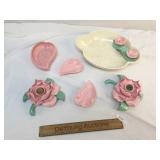 Lot of 6 Floral Pottery Items, Vintage