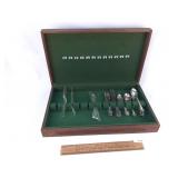 Lot of Flatware in Wood Storage Box, Vintage