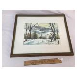 Original Watercolor Art Painting, Winter Scene
