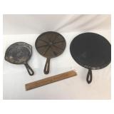Lot of 3 Cast Iron Skillets or Pans, Vintage or An
