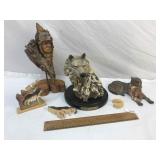 Lot of 5 Carved Indian and Wolf Figurines