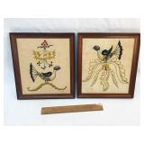 Lot of 2 Framed Embroidery Bird Designs, Vintage