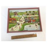 Original Oil on Canvas Art Painting, Train in Town