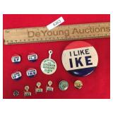 Lot of 12 Political Pins, Vintage or Antique