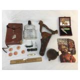 Lot of 13 Items, Folding Knives, Flask and More, V