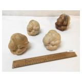 Lot of 4 Weeping Buddha, Carved Wood Figures or Sc