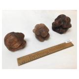 Lot of 3 Weeping Buddha, Carved Wood Figures or Sc