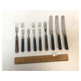 Lot of 9 Wood Handle Utensils, Forks and Knives