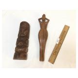 Lot of 2 Carved Wood Items, Vintage