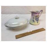 Lot of 2 Pottery or China Items, Covered Dish and