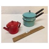 Lot of 2 Enamelware Pots, Vintage or Antique